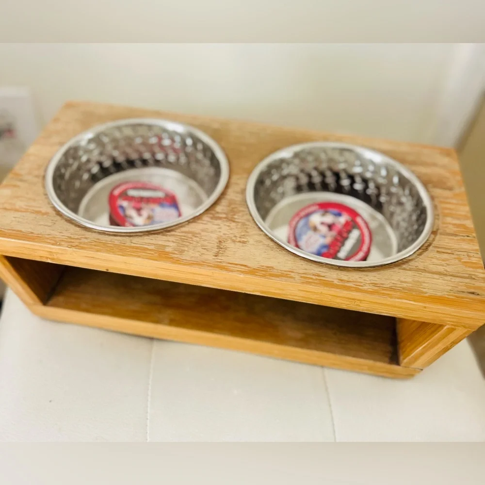 Loving Pets Double Raised Pet Dishes Stainless Steel Birch Stand NWT